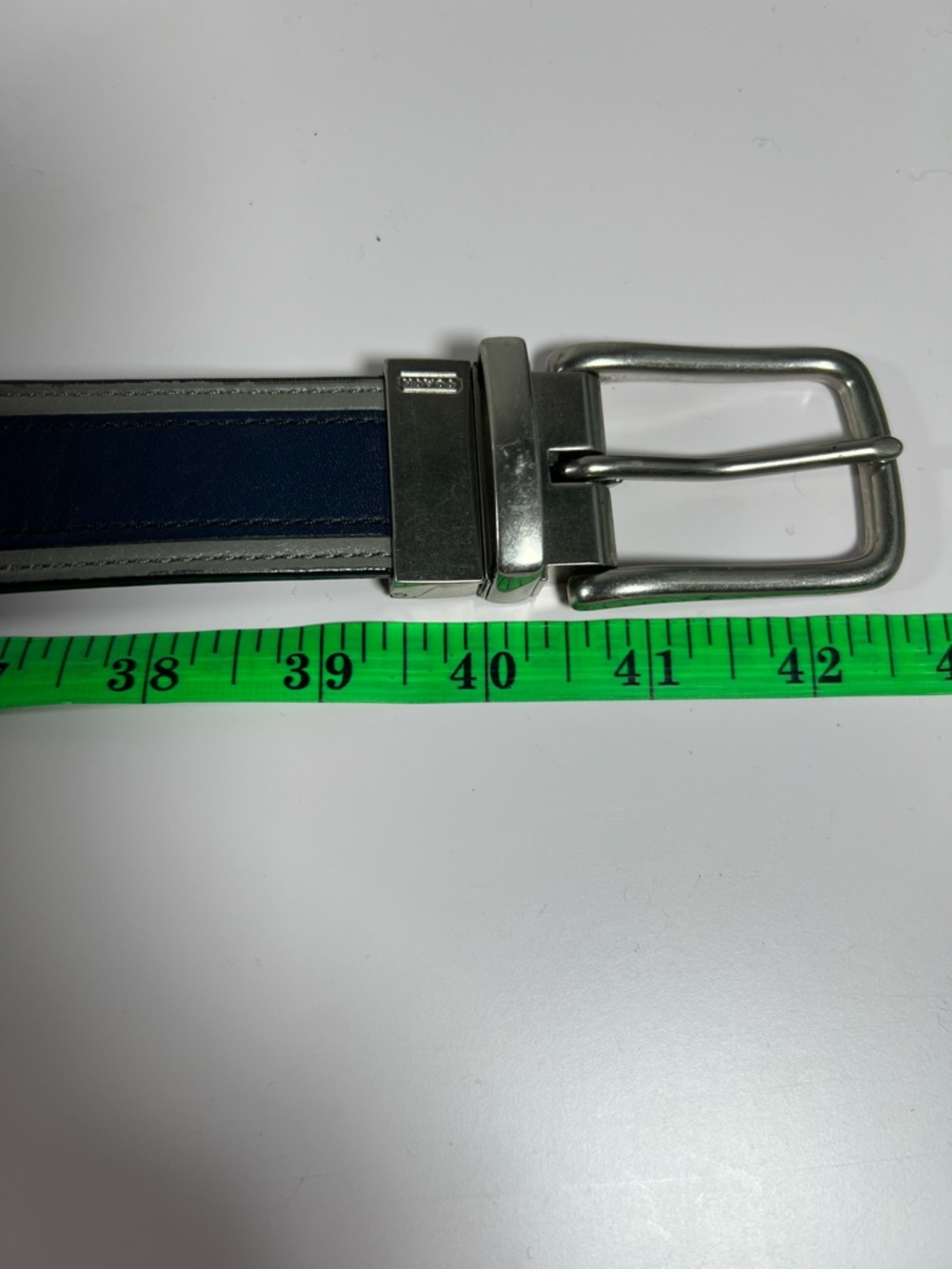 Coach Navy Leather Belt Silver Buckle Mens Designer - Picture 3 of 5